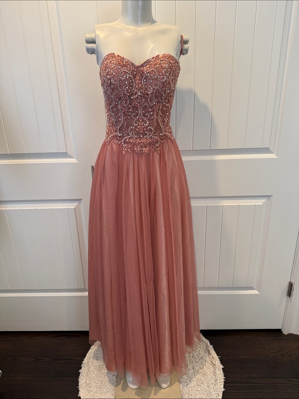 Blondie nites by Stacy Sklar Strapless Beaded Gown in Dusty Rose